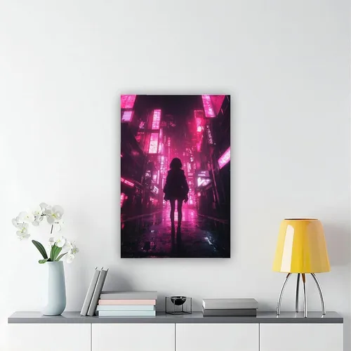 Vista 6 de Arte de pared retro de anime Vaporwave - Impresión de paisaje urbano de neón - Póster Cyberpunk Noir para dormitorio o estudio, decoración de pared