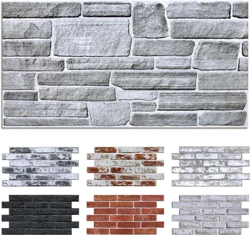 Vista 11 de Commomy 10 paneles de pared de piedra 3D para despegar y pegar, panel de pared de piedra sintética de 11.8 x 11.8 pulgadas, papel tapiz de ladrillo