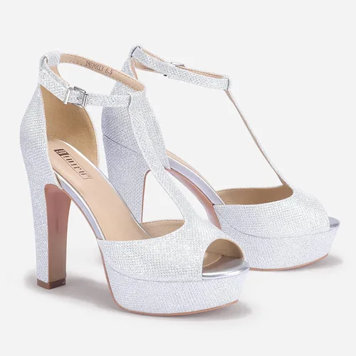Vista 3 de IDIFU IN5 Polly - Sandalias de tacón alto grueso con correa en T para mujer, sandalias sexy con punta abierta, para boda, fiesta, graduación
