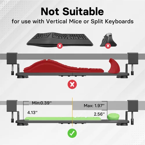 Vista 6 de BONTEC Bandeja para teclado debajo del escritorio, plataforma extraíble Negro