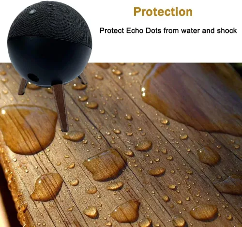 Vista 4 de Soporte de trípode de madera real para Alexa Echo Dots (4.ª generación) (5ª generación), soporte de madera con marco de metal y pies de silicona