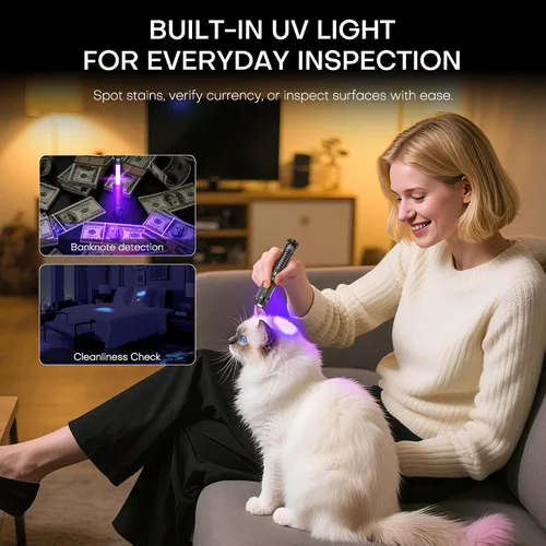 Vista 5 de Linterna EDC recargable, linterna pequeña de 800 lúmenes con clip magnético y base, linterna LED de 11 modos, rompedor de vidrio y abridor