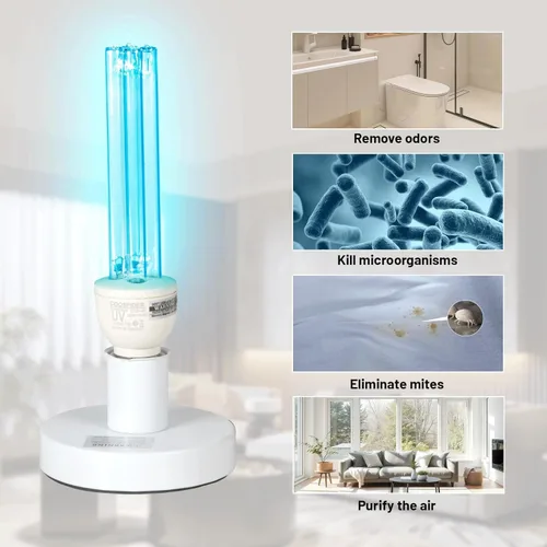 Vista 5 de Bombilla UVC de 25 vatios sin ozono, luz UV para dormitorio/baño/armario/cocina, longitud de onda de 253.7nm cubre hasta 400 pies cuadrados, E26