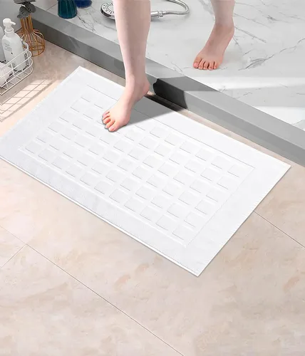 Vista 7 de COTTON CRAFT Tapete para bañera – Azulejo esculpido, 100% algodón, ultra absorbente, de baja pelusa, 1000 GSM, tapete de baño de lujo – Alfombra