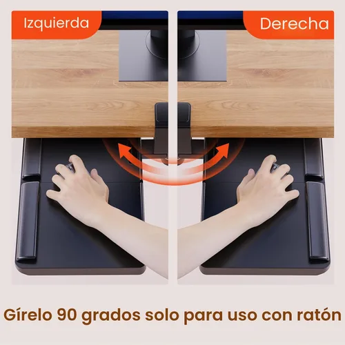 Vista 5 de Klearlook Bandeja para teclado debajo del escritorio con rotación de 360°, cajón ergonómico para teclado y ratón de computadora de 25" de ancho ×