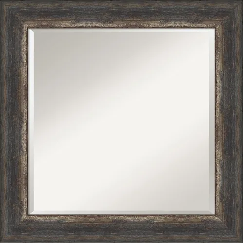 Vista 14 de Amanti Art Brown Wall Mirror 25x21 Bark Rustic Char Rectangle Bathroom Mirror for Wall Decor Living Room, Small Rustic Farmhouse Frame, Hangs