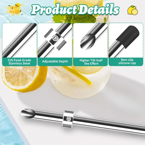 Vista 4 de Paquete de 1 perforador de acero inoxidable 316 para tapas de plástico, vasos de limonada, perforador de agujero afilado de limonada