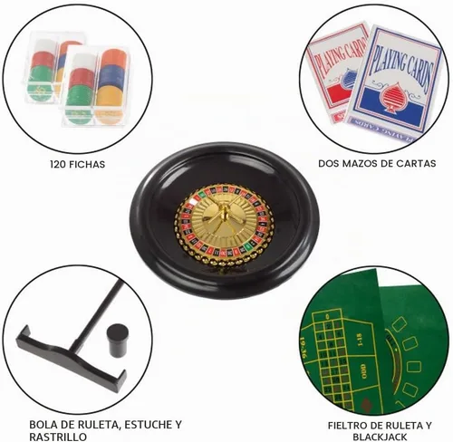 Vista 6 de Trademark, juego de póquer y ruleta de 16 pulgadas con accesorios