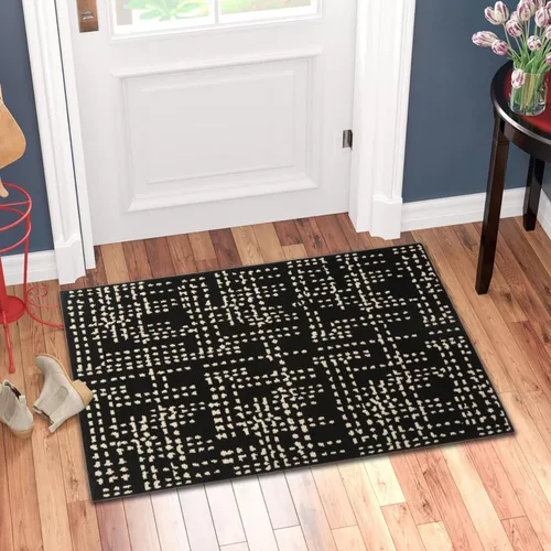Vista 8 de Tapete para puerta delantera, 20 x 32 pulgadas, geométrico a cuadros, color negro, tapetes finos para puerta interior para entrada, patio, negro