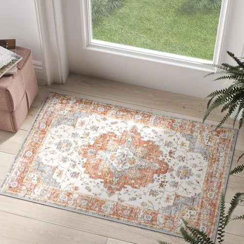 Vista 76 de jinchan Alfombra de Área 2x3 pies Alfombra Vintage de Entrada Lavable Bohemia Tapete Interior para Puerta Medallón Floral Tapete Pequeño para Puerta