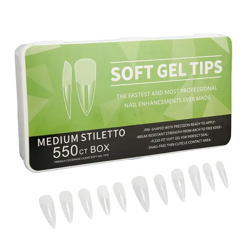 Vista 10 de Juego de 550 puntas de uñas de gel suave de almendra transparente