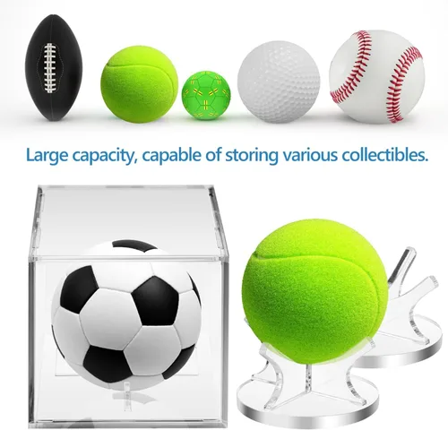 Vista 8 de Kisangel 2 juegos de soporte de béisbol vitrina de pelota de golf exhibe acrílico vitrinas para recuerdos de béisbol, béisbol con autógrafo