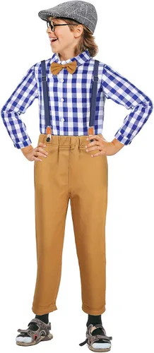 Vista 8 de Lasnten Disfraz de anciano, sombrero, gafas, juego de accesorios de abuelo para niños (estilo normal)