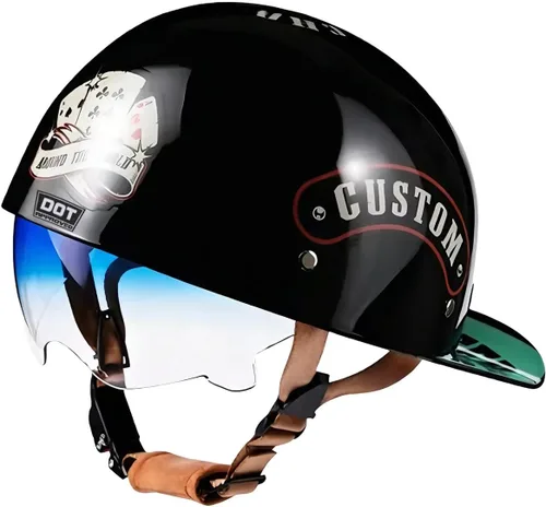 Vista 8 de Gorra de béisbol con casco de motocicleta medio, casco de moto con cara abierta de estilo vintage para adultos, hombres y mujeres, para crucero