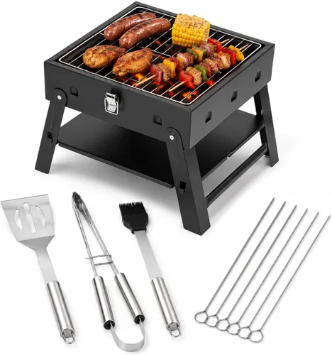 Vista 11 de Pequeña parrilla de carbón portátil para barbacoa: Mini parrillas plegables