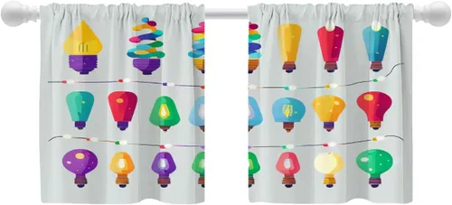 Vista 36 de Shrahala Floral Abstract Design Blackout Curtain Tiers, Minimalist Flower Illustration Kitchen Valance Light Blocking Tier Drapes with Rod Pocket, 2