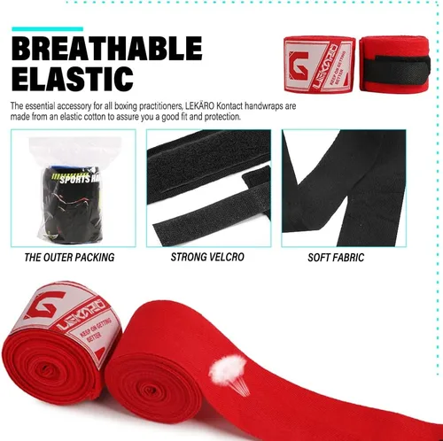 Vista 2 de LEKÄRO Vendas elásticas de algodón para boxeo Muay Thai para entrenamiento MMA para hombres y mujeres