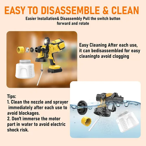 Vista 7 de Pulverizador de pintura inalámbrico compatible con batería Dewalt de 20 V MAX (sin batería), pistola de pintura eléctrica con luz LED, 4 boquillas