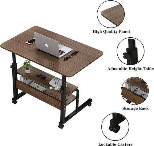 Vista 4 de Mesa de escritorio movible para espacios pequeños, práctico escritorio portátil para computadora, ajustable, para la oficina en casa, mesita