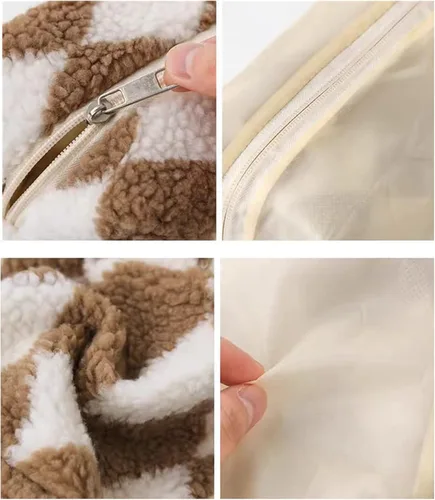 Vista 6 de Bolsa de Maquillaje a Cuadros de Felpa Bolsa de Cosméticos Estética a Cuadros Bolsos de Mano Lindos con Cremallera Bolsa de Viaje para Artículos
