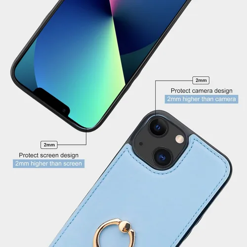 Vista 8 de Folosu Funda Compatible con iPhone 13 Cartera con Soporte para Tarjetas, Soporte de Anillo de Dedo con Rotación de 360° y Función Atril Protectora