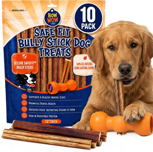 Vista 10 de Bow Wow Labs SafeFit™ Bully Sticks para perros, palitos de carne de res 100% naturales, alimentados con pasto, de bajo olor, masticables de larga