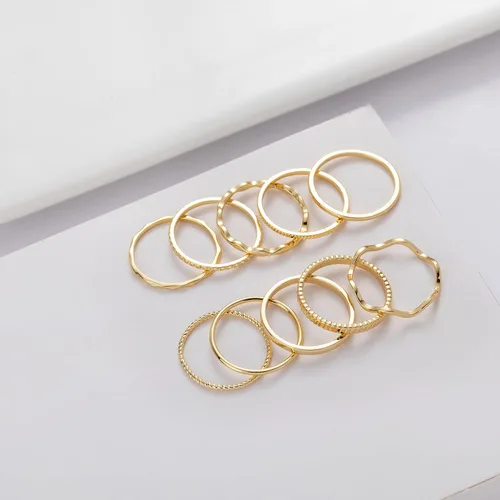 Vista 8 de WFYOU 10 anillos simples chapados en oro de 18 quilates de 0.039-0.079 in para mujeres y niñas, anillos midi apilables de nudillos, elegantes