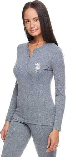 Vista 4 de U.S. Polo Assn. Conjunto de pijama térmico para mujer, conjunto térmico superior e inferior, capa base larga