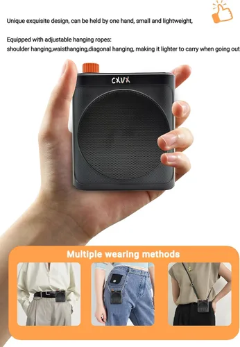Vista 2 de Amplificador de voz inalámbrico portátil con dos micrófonos Lavalier Bluetooth, mini altavoz inalámbrico recargable de megáfono de voz
