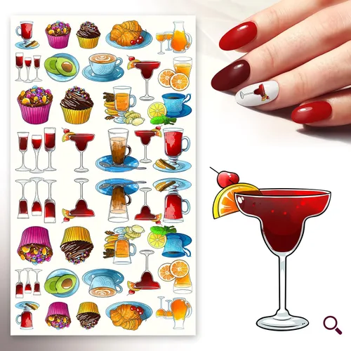 Vista 2 de Calcomanías de uñas (5 hojas) FLONZNAIL Sweet Night Coctail Dinner Decoración de uñas