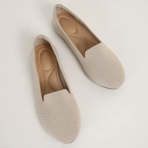 Vista 2 de Stytbtot Zapatos planos para mujer, zapatos tipo mocasín, punta redonda, informales, de punto, para oficina, trabajo, ballet