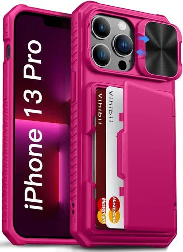 Vista 37 de Vihibii Funda para iPhone 13 Pro Max/iPhone 12 Pro Max con tarjetero (4 tarjetas) [bloqueo RFID] y cubierta de cámara deslizante, protección contra