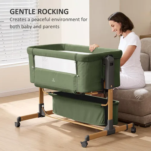 Vista 7 de Cuna de bebé 3 en 1, cuna con balanceo, cuna para el costado de la cama, 6 alturas ajustables, cuna para el costado de la cama, cuna para el costado