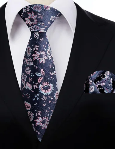 Vista 143 de Alizeal Mens 3.15inches Leaf Flower Pattern Tie with Floral Pocket Square Set