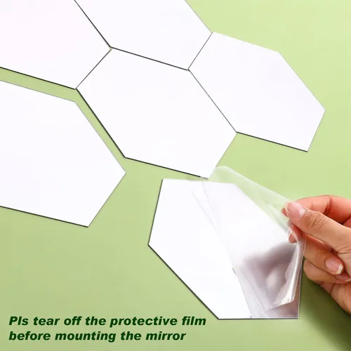 Vista 4 de 24 calcomanías de pared de espejo hexagonal, acrílico extraíble, calcomanía de peine de miel para sala de estar, dormitorio, decoración del hogar
