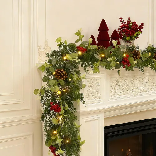 Vista 10 de Breeze Touch Guirnalda de Navidad de 6 pies con luces de cedro preiluminada, guirnalda de cedro realista para chimenea, barandilla de escaleras