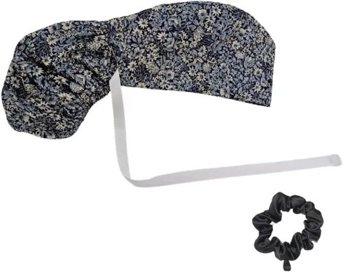 Vista 12 de Gorra médica con interior sedoso, gorro de algodón con banda para el sudor y botones, cola de caballo ajustable