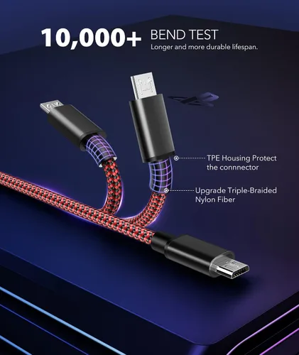 Vista 5 de 6amLifestyle Cable de carga PS4, cable USB a micro USB de 10 pies, cable trenzado de nailon, para PS4 SlimPro, controlador Xbox One SX, paquete de 2