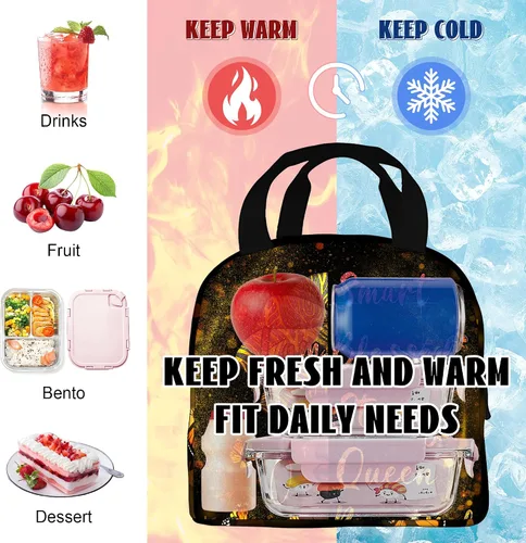 Vista 5 de Bolsa de almuerzo afroamericana para mujeres, reutilizable, negra, con aislamiento mágico, portátil, bolsa de mano para mujeres, viajes, senderismo