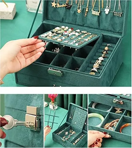 Vista 4 de ProttyLife - Joyero para mujer organizador de joyas de viaje organizador de joyas de 3 niveles caja de joyería para niñas caja de joyería