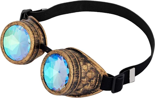 Vista 181 de Gafas de caleidoscopio retro con pinchos, gafas de cristal arcoíris steampunk estilo soldadura, gafas de cosplay punk