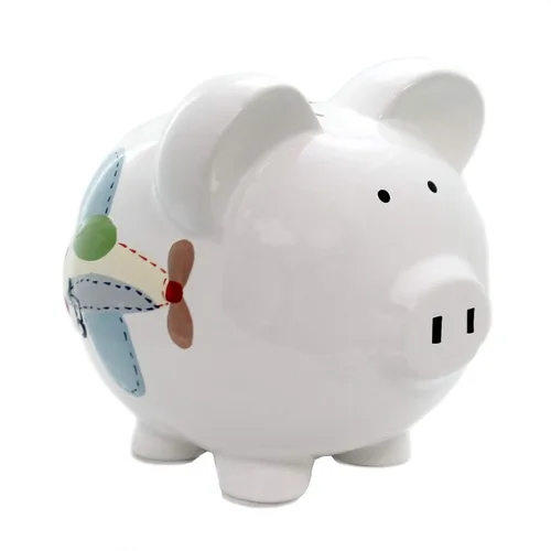 Vista 11 de Child to Cherish Cerdito de cerámica para niños, avión de papel
