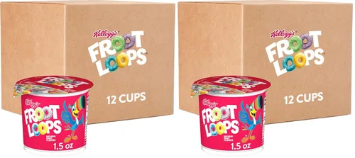Vista 8 de Kellogg's Froot Loops - Tazas de cereales para el desayuno, sabor a frutas, aperitivos de desayuno con vitamina C, original, caja de 18 onzas