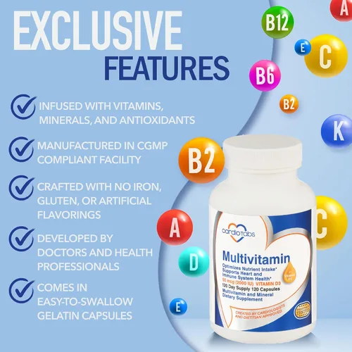 Vista 2 de Multivitamínico - Suplementos para el corazón y la inmunidad para hombres y mujeres, multivitamínico para hombres y mujeres, con minerales complejo