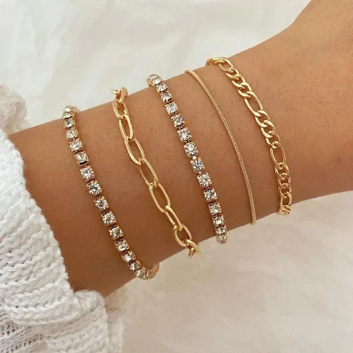 Vista 3 de Delicadas pulseras de cadena de oro para mujeres y niñas, pulsera chapada en oro de 14 quilates, apilable, ajustable, pulseras de cadena de clip
