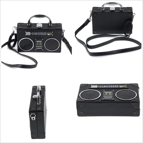 Vista 2 de KUANG! Bolso de mano retro con forma de radio para mujer, bolso de hombro elegante de noche