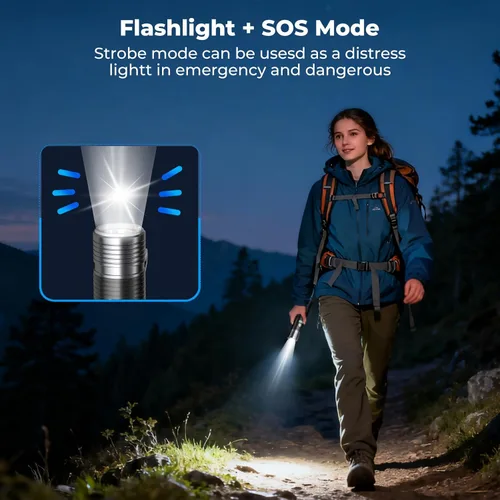 Vista 6 de Linterna AsFrost de 2 en 1 para acampar, lámpara doble con rotación de 180°, 8 modos, recargable, LED, luz brillante, linterna de campamento, luz