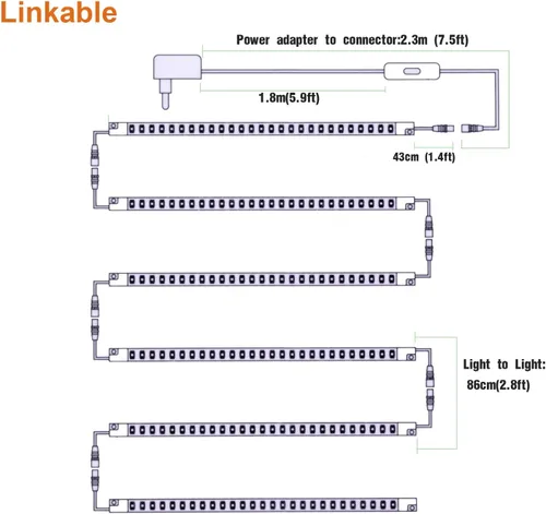 Vista 3 de Kit de Tiras de Luz LED Premium: 6 x 12 Barras Conectables + Interruptor Basculante para Iluminación Ambiental Blanca Cálida en Gabinetes, Closets