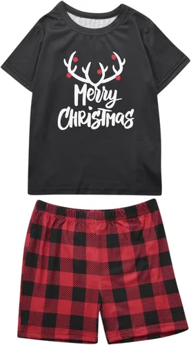 Vista 3 de JEGULV Pijamas de Navidad para la familia, conjuntos de pijamas de manga corta a juego para la familia 2024
