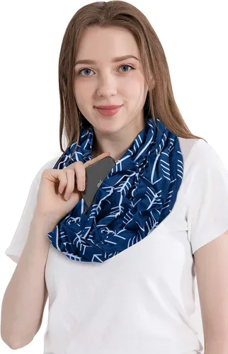 Vista 4 de elzama Infinity Loop Jersey Scarf with Hidden Zipper Pocket Printed Patterns for Women - Travel Wrap for Fall Winter
